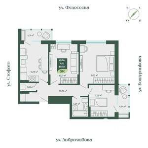 3-к квартира, строящийся дом, 80м2, 13/18 этаж