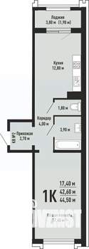 1-к квартира, строящийся дом, 45м2, 8/17 этаж