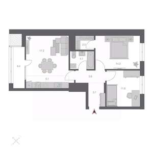 3-к квартира, строящийся дом, 67м2, 8/24 этаж