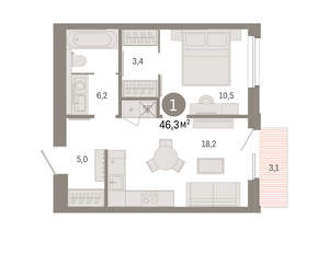 1-к квартира, вторичка, 46м2, 5/24 этаж