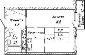 Студия квартира, вторичка, 33м2, 18/21 этаж