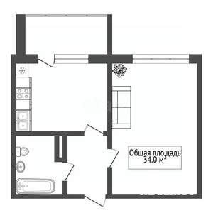1-к квартира, вторичка, 34м2, 2/10 этаж