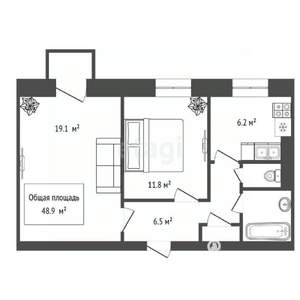 2-к квартира, вторичка, 49м2, 3/3 этаж