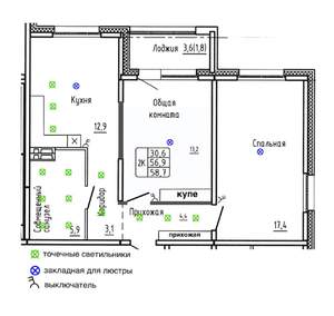 2-к квартира, строящийся дом, 59м2, 4/17 этаж