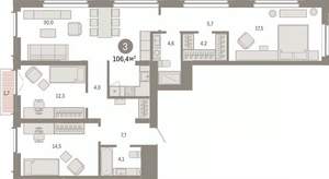3-к квартира, вторичка, 106м2, 10/14 этаж