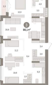 3-к квартира, вторичка, 86м2, 8/15 этаж