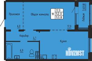 1-к квартира, вторичка, 54м2, 8/17 этаж
