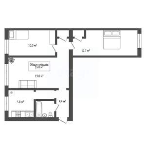 3-к квартира, вторичка, 55м2, 1/3 этаж