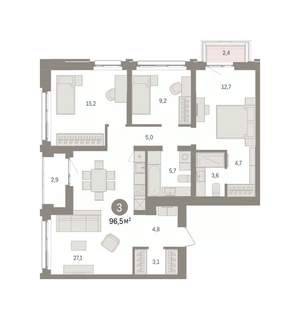 3-к квартира, вторичка, 97м2, 6/8 этаж