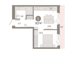 1-к квартира, вторичка, 38м2, 3/24 этаж