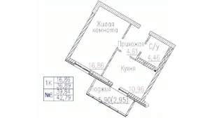1-к квартира, строящийся дом, 43м2, 7/24 этаж