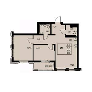 3-к квартира, вторичка, 72м2, 17/23 этаж