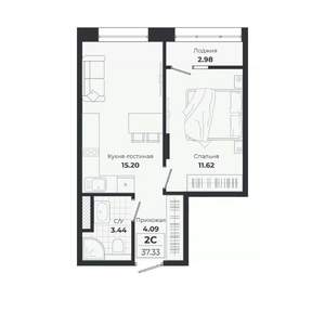 2-к квартира, вторичка, 34м2, 7/9 этаж