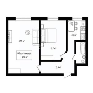 2-к квартира, вторичка, 37м2, 2/5 этаж