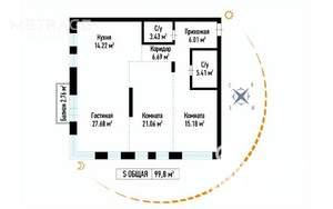 2-к квартира, сданный дом, 100м2, 8/8 этаж