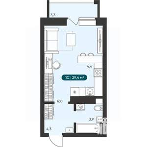 1-к квартира, вторичка, 29м2, 8/25 этаж