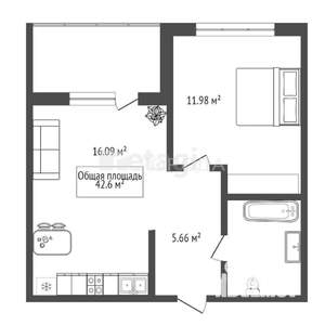 1-к квартира, сданный дом, 40м2, 3/7 этаж
