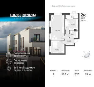 2-к квартира, вторичка, 58м2, 7/17 этаж