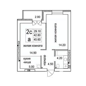2-к квартира, строящийся дом, 46м2, 8/8 этаж