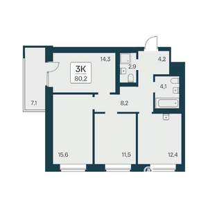 3-к квартира, вторичка, 80м2, 18/21 этаж