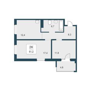 2-к квартира, строящийся дом, 61м2, 12/17 этаж