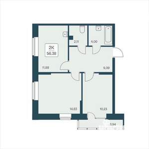 2-к квартира, вторичка, 56м2, 19/25 этаж