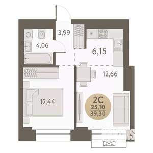 2-к квартира, вторичка, 39м2, 19/31 этаж