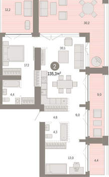 2-к квартира, вторичка, 135м2, 22/23 этаж