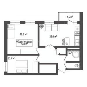 3-к квартира, вторичка, 77м2, 7/10 этаж