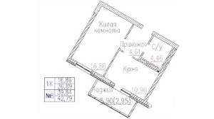 1-к квартира, строящийся дом, 43м2, 4/24 этаж
