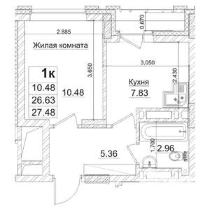 Студия квартира, строящийся дом, 27м2, 27/29 этаж