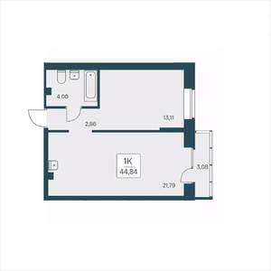 1-к квартира, вторичка, 45м2, 21/25 этаж