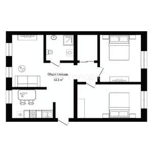 3-к квартира, вторичка, 68м2, 2/4 этаж