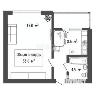 1-к квартира, вторичка, 34м2, 4/25 этаж
