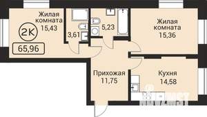 2-к квартира, вторичка, 66м2, 1/24 этаж