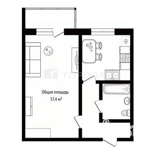 1-к квартира, вторичка, 37м2, 1/10 этаж