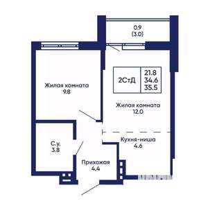 2-к квартира, вторичка, 36м2, 3/14 этаж