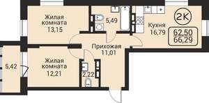 2-к квартира, вторичка, 62м2, 24/24 этаж