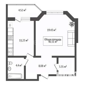 1-к квартира, вторичка, 47м2, 9/13 этаж