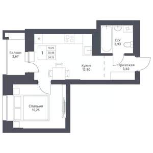 1-к квартира, вторичка, 34м2, 20/24 этаж