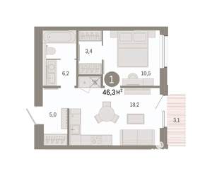 1-к квартира, вторичка, 46м2, 5/14 этаж