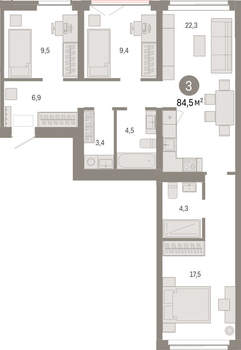 3-к квартира, вторичка, 84м2, 2/23 этаж