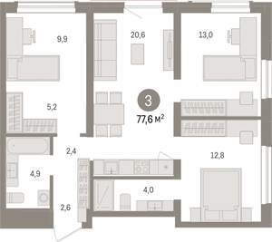 3-к квартира, вторичка, 78м2, 10/15 этаж