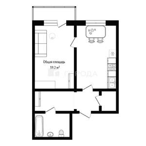 1-к квартира, вторичка, 39м2, 12/20 этаж