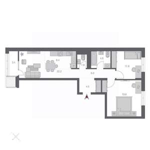 3-к квартира, строящийся дом, 74м2, 8/24 этаж