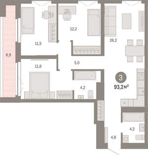 3-к квартира, вторичка, 93м2, 7/23 этаж