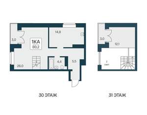 1-к квартира, вторичка, 80м2, 30/30 этаж
