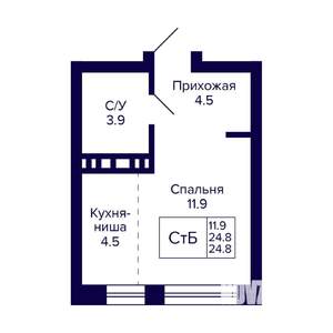 Студия квартира, вторичка, 25м2, 11/11 этаж