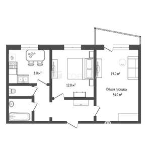 2-к квартира, вторичка, 54м2, 1/10 этаж