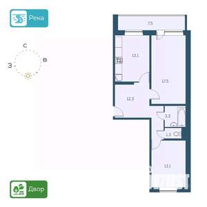 2-к квартира, строящийся дом, 63м2, 11/17 этаж